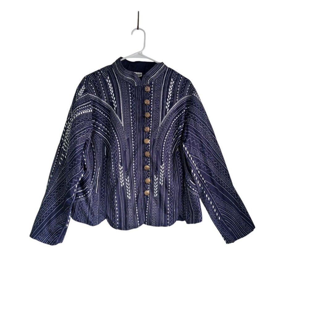 Blutique Navy Blue with White Embroidery Boho Jacket Size 1x